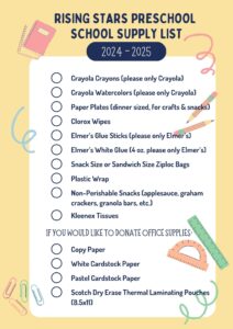 Rising Stars Preschool School Supply List 22-23